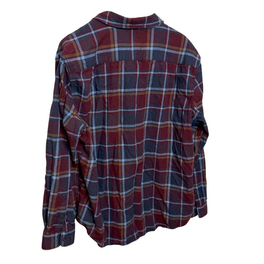 Orvis‎ Mens Plaid Flannel Shirt Button Down XL Burgundy Blue Rugged Rustic Work - Picture 3 of 8